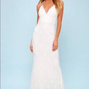 Lulus Long White Lace Dress
